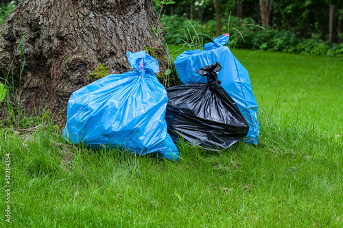 Photo: Rubbish sacks on grass Rubbish sacks on grass