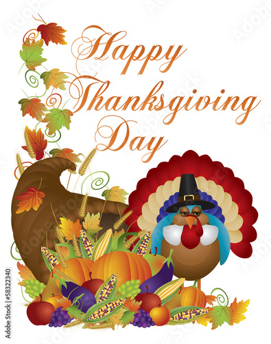 Vector: Happy Thanksgiving Day Cornucopia Turkey Illustration Happy Thanksgiving Day Cornucopia Turkey Illustration