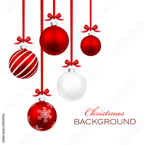 Vector: Christmas balls with red ribbon and bows Christmas balls with red ribbon and bows