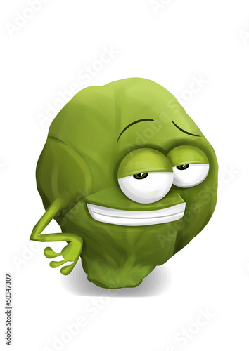 Illustration: Cool funny brussels sprouts cartoon character with a big smile. Cool funny brussels sprouts cartoon character with a big smile.