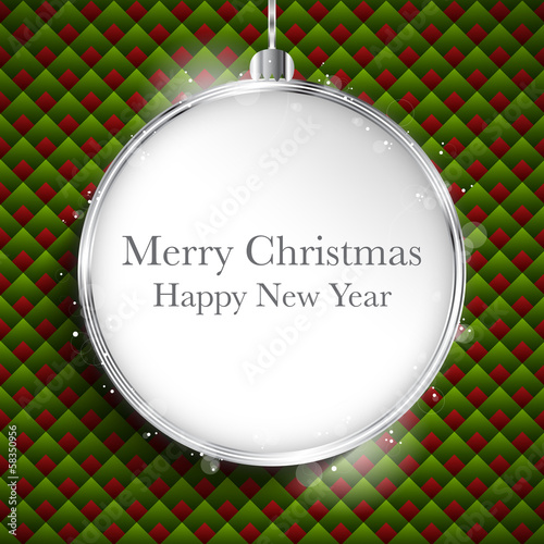 Vector: Merry Christmas Happy New Year Ball Silver on Geometric Seamles Merry Christmas Happy New Year Ball Silver on Geometric Seamles