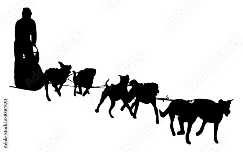 Illustration: Dog sled silhouette on a white background Dog sled silhouette on a white background
