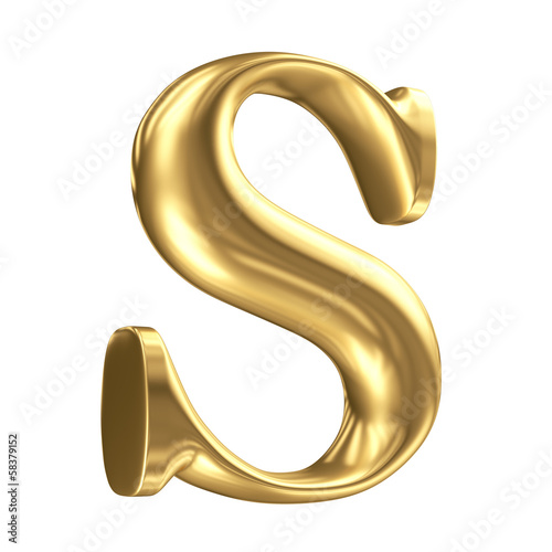 Illustration: Golden matt letter S in perspective, jewellery font collection Golden matt letter S in perspective, jewellery font collection