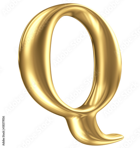 Illustration: Golden matt letter Q in perspective, jewellery font collection Golden matt letter Q in perspective, jewellery font collection