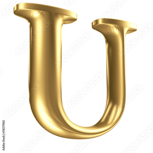 Illustration: Golden matt letter U in perspective, jewellery font collection Golden matt letter U in perspective, jewellery font collection
