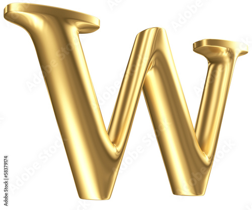 Illustration: Golden matt letter W in perspective, jewellery font collection Golden matt letter W in perspective, jewellery font collection