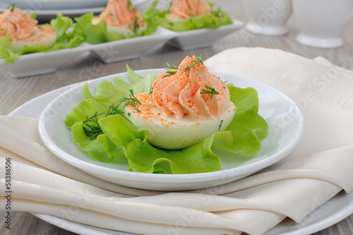 Photo: Eggs stuffed with salmon pate Eggs stuffed with salmon pate