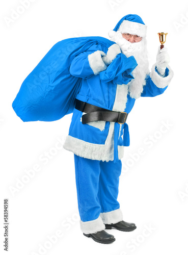Photo: Blue Santa claus with bell on white Blue Santa claus with bell on white