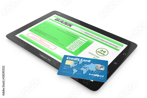 Illustration: Internet banking service. Tablet PC and credit card Internet banking service. Tablet PC and credit card