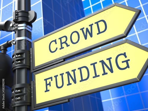 Illustration: Crowd Funding. Yellow Roadsign. Crowd Funding. Yellow Roadsign.