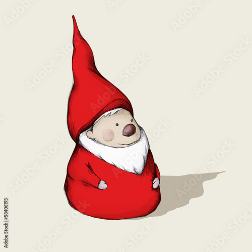 Illustration: Roter Wichtel mit Bart und Mütze Roter Wichtel mit Bart und Mütze