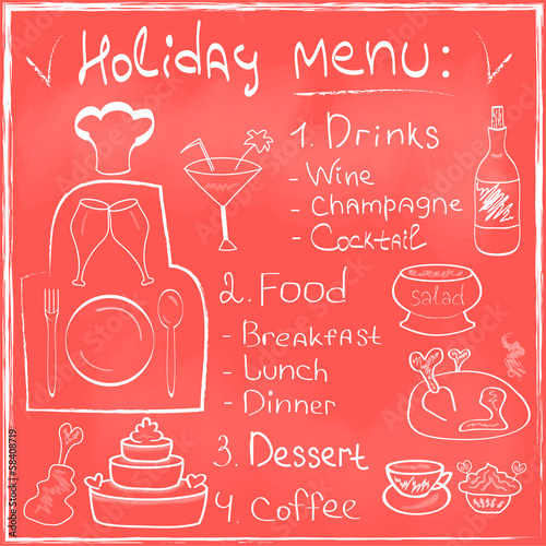 Vector: Holiday Food Menu set on chalkboard trendy design in vector Holiday Food Menu set on chalkboard trendy design in vector