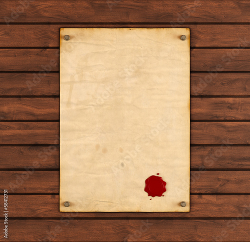 Illustration: Old paper with red wax seal Old paper with red wax seal
