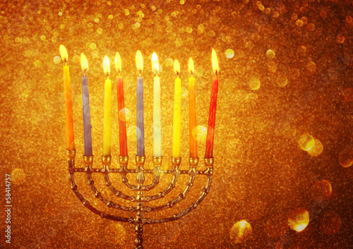 Photo: Hanukkah menorah with Burning candles Hanukkah menorah with Burning candles