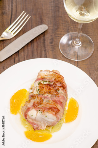 Photo: Gebratener Kabeljau mit Speck Gebratener Kabeljau mit Speck