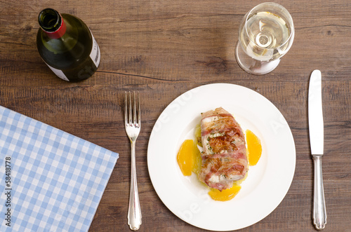 Photo: Gebratener Fisch mit Speck mit Weisswein Gebratener Fisch mit Speck mit Weisswein