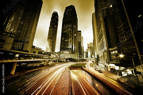 Photo: traffic in Hong Kong at sunset time traffic in Hong Kong at sunset time