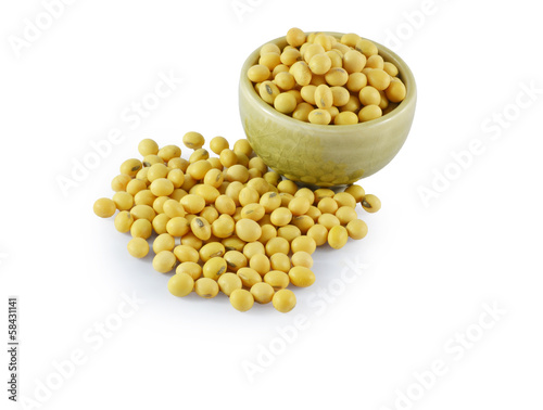 Photo: Soybeans on a white background. Soybeans on a white background.