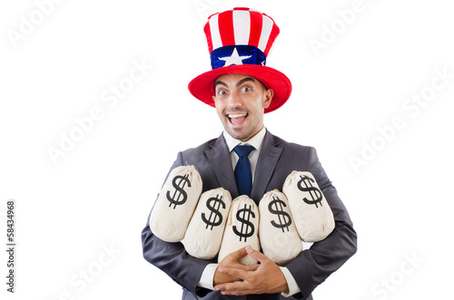 Photo: Man with dollar sacks on white Man with dollar sacks on white