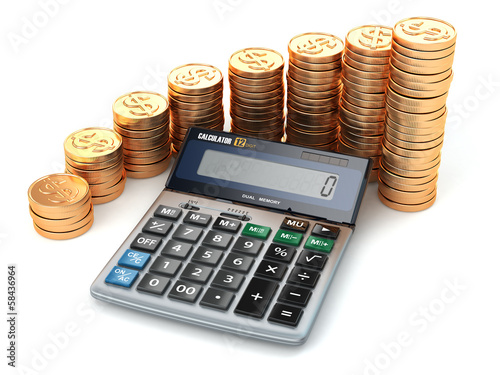 Illustration: Financial concept. Calculator and gold coins. Financial concept. Calculator and gold coins.