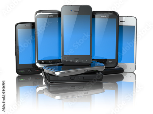 Illustration: Choose mobile phone. Pile of new cellphones. Choose mobile phone. Pile of new cellphones.