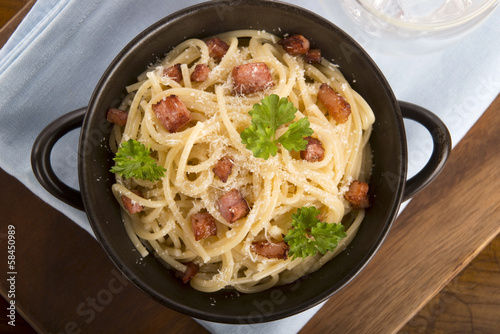 Photo: Pasta Carbonara with bacon and cheese Pasta Carbonara with bacon and cheese
