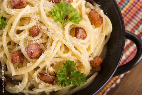 Photo: Pasta Carbonara with bacon and cheese Pasta Carbonara with bacon and cheese
