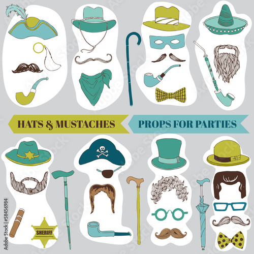 Vector: Photo Booth Party set - Glasses, hats, lips, mustache, masks Photo Booth Party set - Glasses, hats, lips, mustache, masks