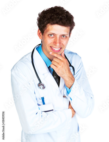Photo: Portrait of a smiling male doctor on white background Portrait of a smiling male doctor on white background