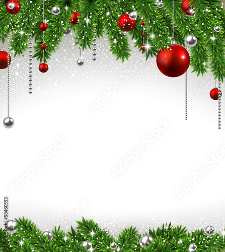 Vector: Christmas background with fir branches and balls. Christmas background with fir branches and balls.