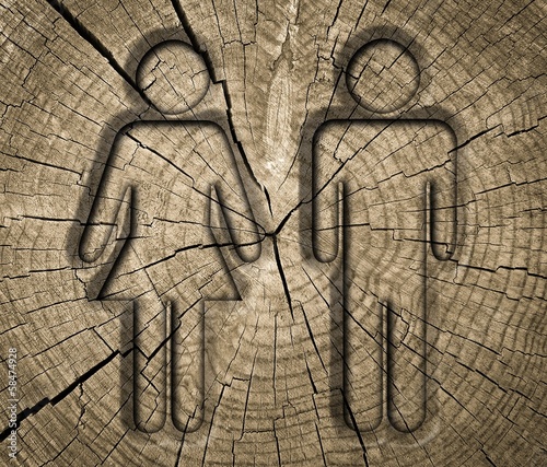 Illustration: Men and Women toilet sign on wooden background Men and Women toilet sign on wooden background
