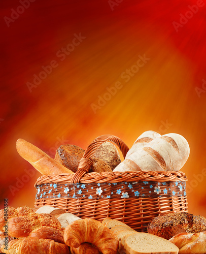 Photo: Wicker basket with variety of baking products Wicker basket with variety of baking products
