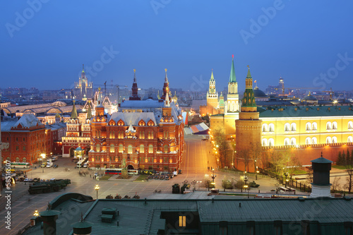 Photo: : Night view of the Historical Museum and the Kremlin : Night view of the Historical Museum and the Kremlin