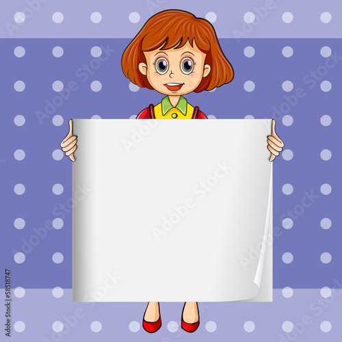 Vector: A girl holding an empty signage with a polkadot background A girl holding an empty signage with a polkadot background