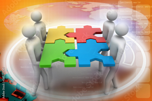 Illustration: 3d people - team with the puzzles in hands 3d people - team with the puzzles in hands