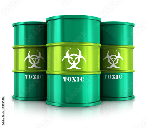 Illustration: Green barrels with toxic substances Green barrels with toxic substances