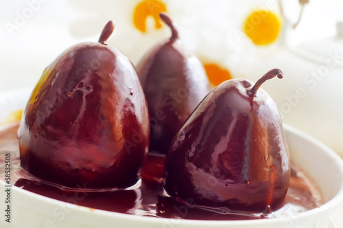 Photo: Pear with chocolate, sweet food Pear with chocolate, sweet food