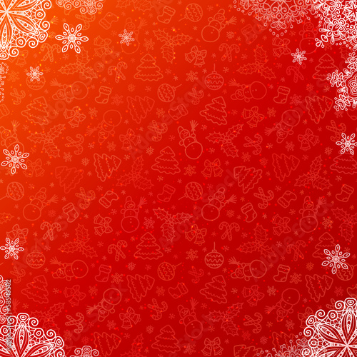 Vector: Red ornate Christmas background with snowflakes Red ornate Christmas background with snowflakes