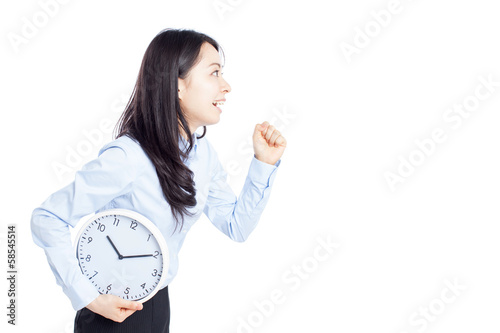 Photo: 時計を持って走る女性 時計を持って走る女性