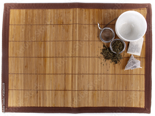 Photo: Tea background with different kinds of fresh tea and teabags Tea background with different kinds of fresh tea and teabags