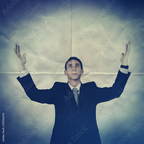 Photo: man arms raised paper backdrop man arms raised paper backdrop
