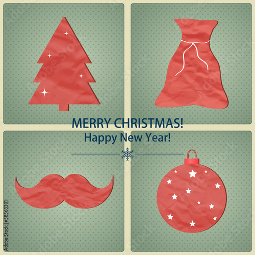 Vector: Christmas and New Year symbols for designs postcard, invitation, Christmas and New Year symbols for designs postcard, invitation,