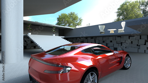 Illustration: Luxuswagen in abstrakter Garage Luxuswagen in abstrakter Garage
