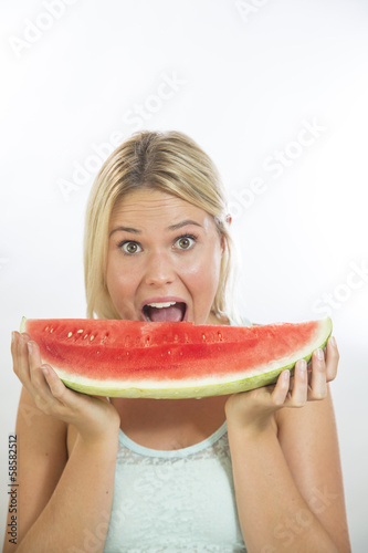 Photo: woman holding watermelon woman holding watermelon