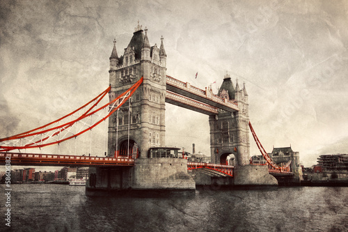 Fototapeta Tower Bridge in London, England, the UK. Vintage style