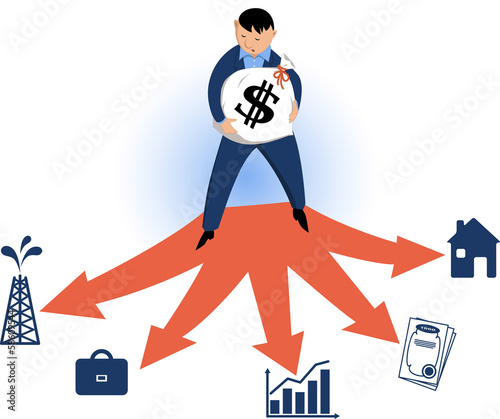 Vector: Man choosing typles of investments Man choosing typles of investments