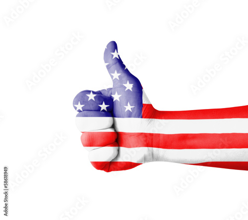 Photo: Hand with thumb up, USA flag painted Hand with thumb up, USA flag painted