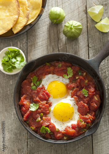 Photo: Overhead shot of huevos rancheros. Overhead shot of huevos rancheros.