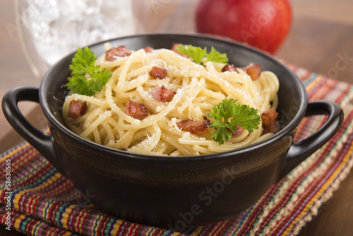 Photo: Pasta Carbonara with bacon and cheese Pasta Carbonara with bacon and cheese