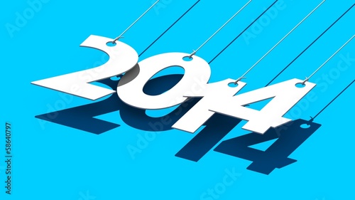 Illustration: White tags with 2014 on blue background White tags with 2014 on blue background